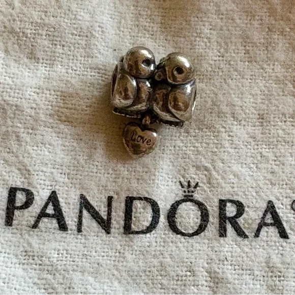 Retired Pandora Silver & gold Double Love Bird Charm with Engraved Heart”love” - Picture 1 of 4